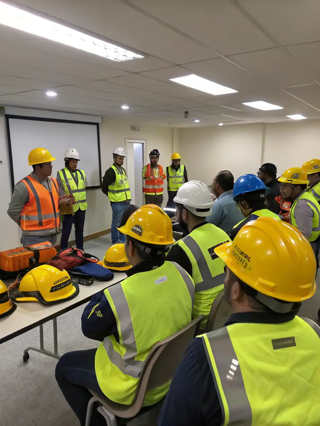 A group of participants attending a safety workshop, emphasizing the importance of safety protocols and responsible karting practices.