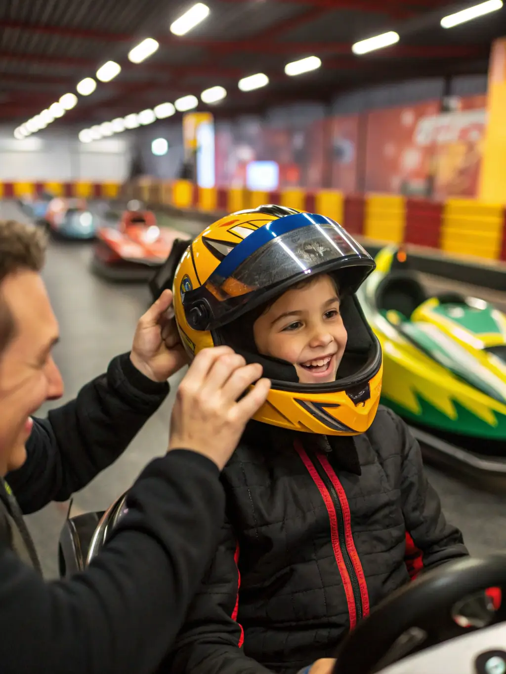 A young participant in a kart-cross training session, wearing safety gear and focused on the track, demonstrating the organization's commitment to youth engagement and skill development.